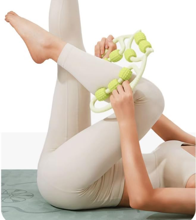 Leg Massage Roller Handheld Muscle Roller 12 Wheels Thigh Roller Deep Tissue Massage Tool for Bodybuilding Fitness Workout- Green