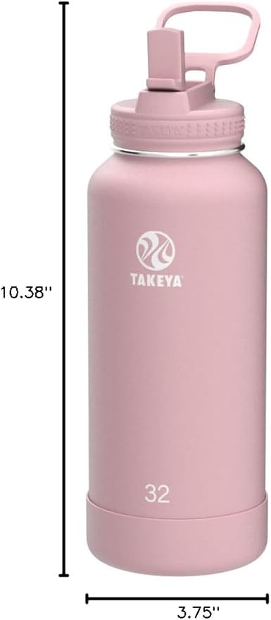 Takeya 32 oz Actives Stainless Steel Water Bottle with Straw Lid – Leakproof, Double-Wall Insulated, Keeps Drinks Cold 24 hrs/Hot 12 hrs, BPA-Free, Powder-Coated, Gym & Travel, Blush