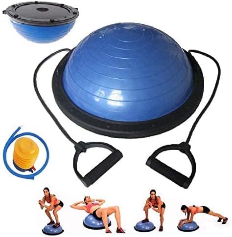 Half Ball Balance Trainer Stability Ball for Full Body Workout, Half Exercise Ball, Yoga Balance Ball Fitness Platform, Half Yoga Ball Balance Trainer Core Strength Training w 2 Exercise Handles (Blue)
