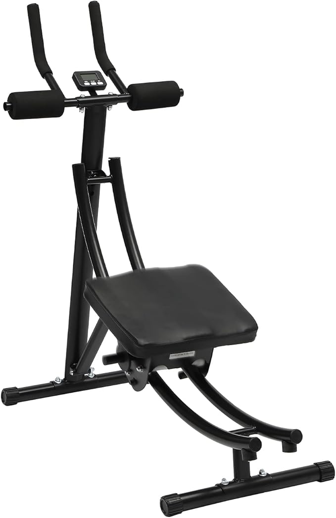 Ab Machine for Home Gym, Core Strength Training Equipment for Home Fitness, Ab Crunch Coaster with 3 Intensities and Digital Display, Foldable Core Trainer for Abdominal