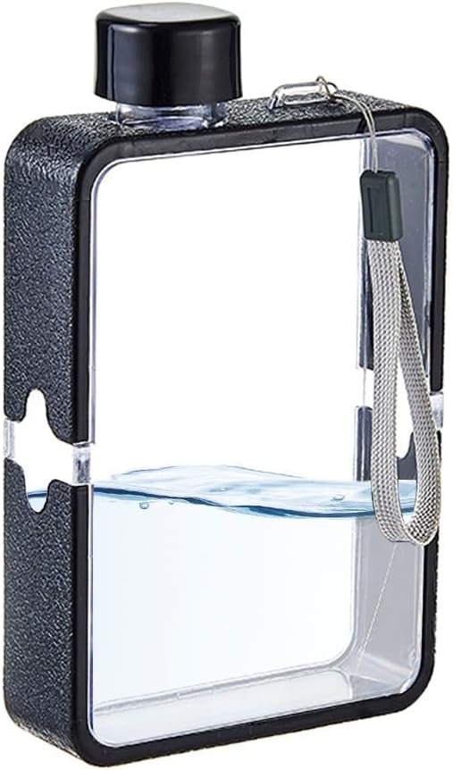 MiOYOOW Square Flat Water Bottle, Portable Transparent Sports Water Cup Reusable Memo Paper Bottles for Outdoor Travel Fitness Gym
