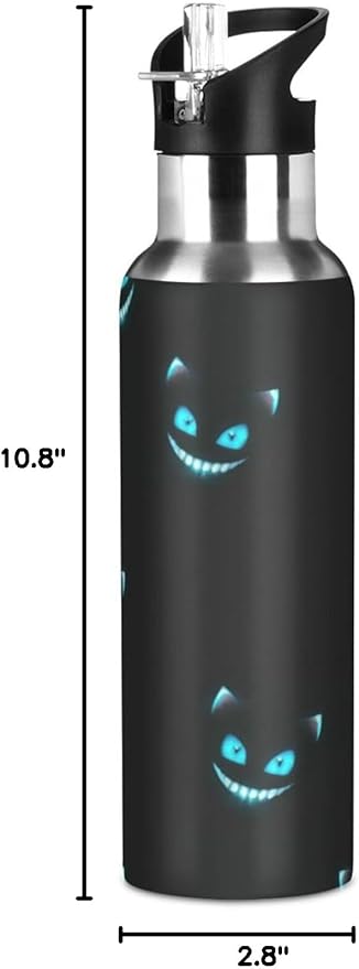 Cheshire Cat Texture Sports Water Bottle, 22 Oz BPA Free Non-Toxic Stainless Steel Water Bottle with Straw for Gym Yoga Fitness Camping