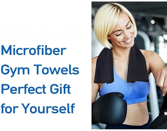 Premium Waffle Weave Sports Towel - Ultra Absorbent Microfiber Gym Towel - Quick Dry, Non-Slip, Super Soft - Ideal for Workout, Yoga, Running, Fitness - 15.75" x 23.6" (Black)