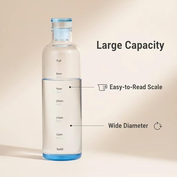26oz Plastic Sports Bottle ,Time Marker Water Bottle, Leakproof Sports Drinking Bottle for Gym, School, Office, Travel (Blue 26 oz)