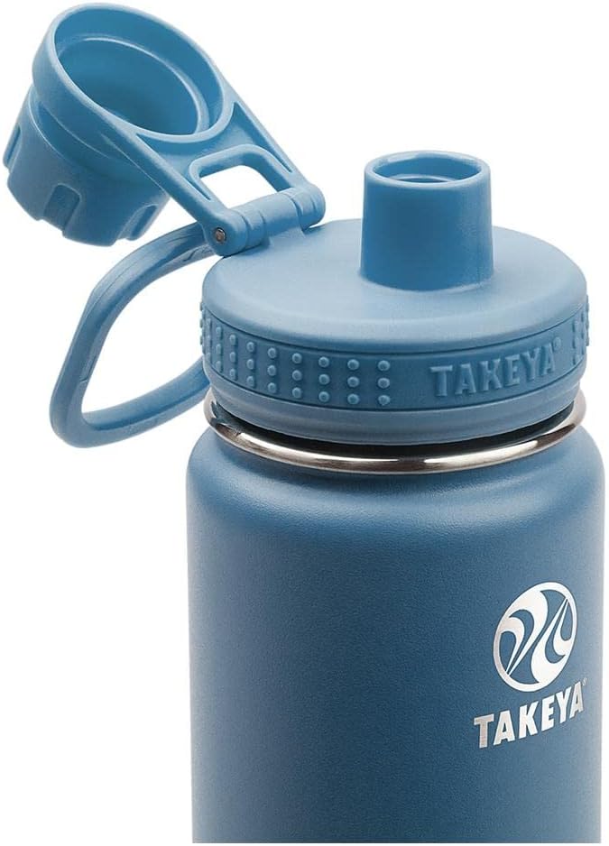 Takeya Actives Stainless Steel Water Bottle, Insulated Spout Lid, Keeps Drinks Cold 24 Hrs, Leakproof, Durable, Dishwasher Safe, Ideal for Gym, Travel, Fits Most Cup Holders, 24 oz/Midnight Blue