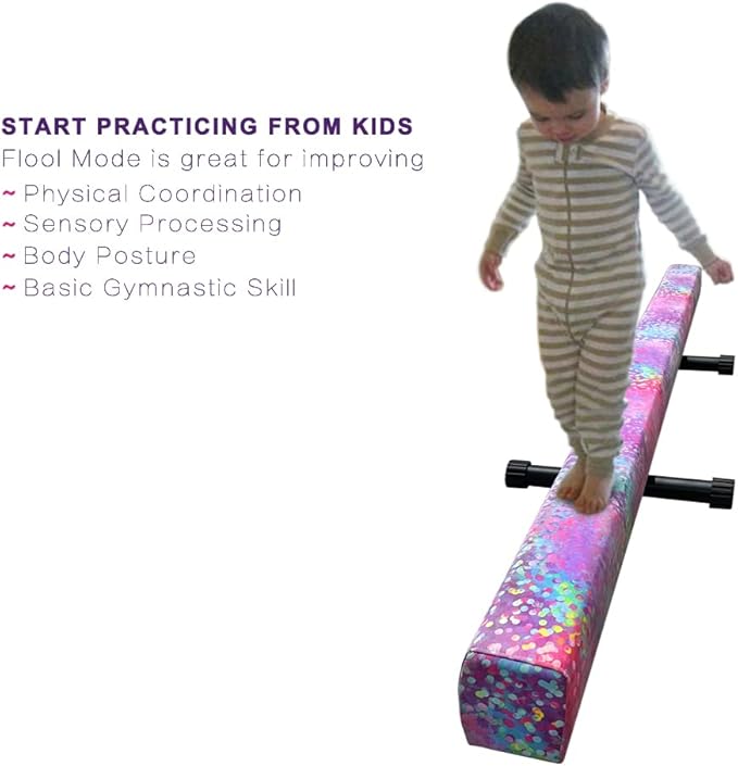 GLANT 8ft Ultrasimple Adjustable&Foldable Balance Beam,High-Low Floor Beam Suede Gymnastics Equipment,No Tool Require, Gymnastics Beam for Training&Professional HomeTraining