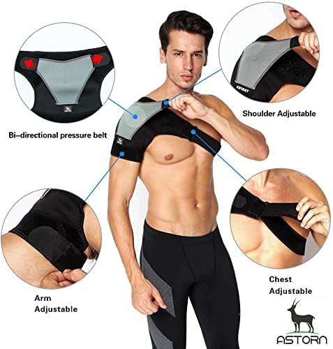 Astorn Adjustable Shoulder Brace for Rotator Cuff and AC Joint Pain Relief - Compression Sleeve for Men and Women with Ice Pack Holder