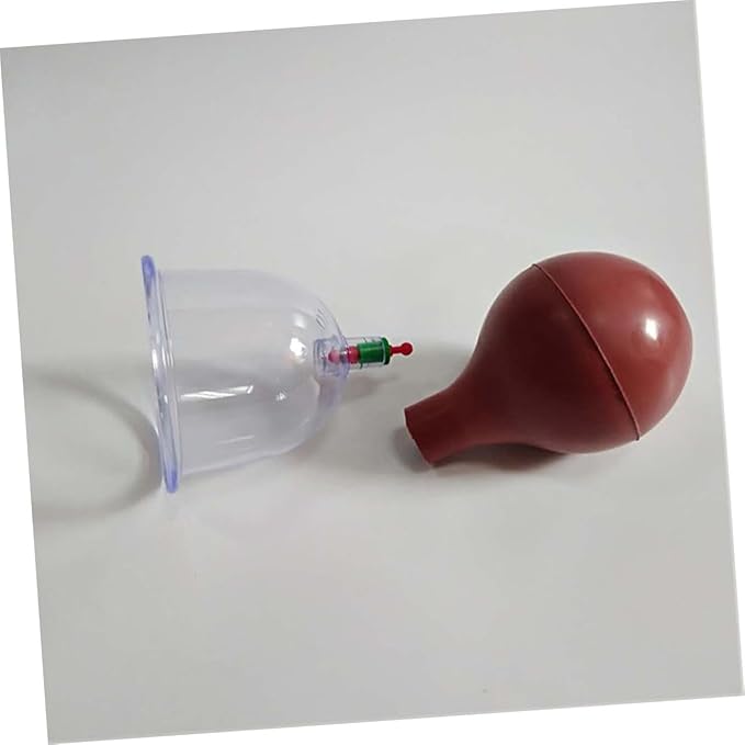 FRCOLOR 6pc Vacuum Cupping Set with Rubber Ball Chinese Body Therapy Cups for Safe Use Transparent Design for Pressure for Muscle Recovery and Relaxation