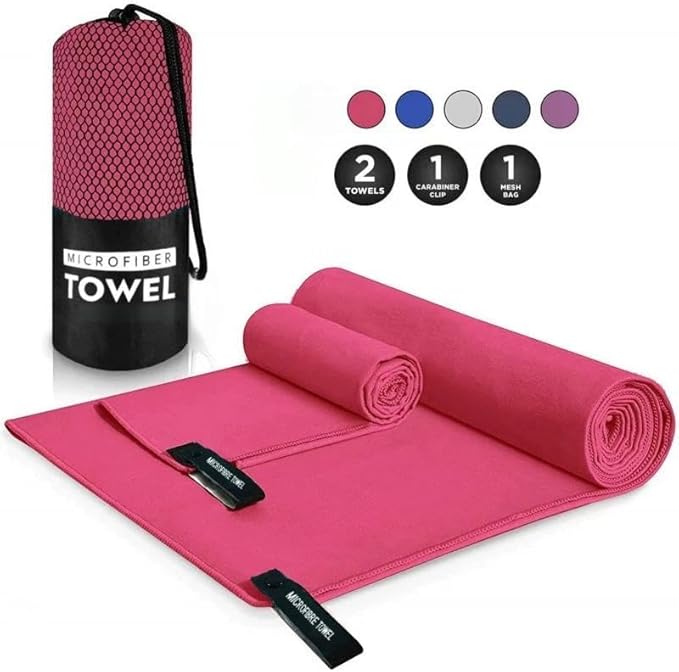 Microfiber Towel Travel Sports Towel,High Water Absorption, Lightweight, for Fitness Yoga, Swimming,Travel,Camping etc (Hot Pink, S 32"x12")