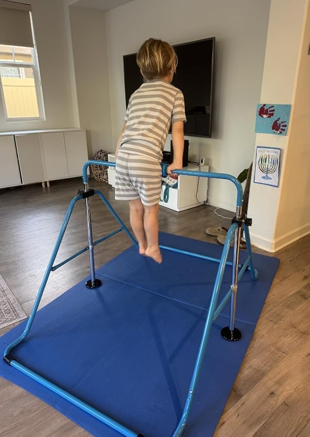 Safly Fun Foldable Gymnastics Bar for Kids, Adjustable 35"-51", Sturdy 145 lbs Capacity, Easy-to-Assemble, Gymnastics Equipment for Kids for Indoor/Outdoor Training