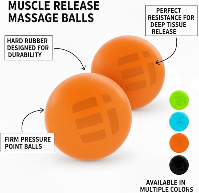 Massage Lacrosse Balls for Deep Tissue Relief - Trigger Point Therapy Ball Set for Plantar Fasciitis, Myofascial Release for Back, Shoulder, Foot - Massage Ball Roller - 2 Pack (Orange)