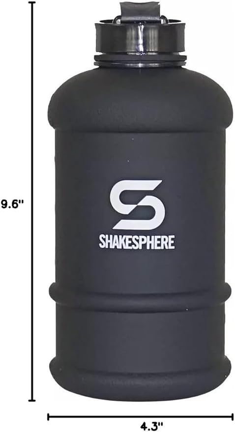 SHAKESPHERE Large Sports Water Bottle - 1.3L / 44oz - BPA-Free, Durable Hydration Jug, Black - Ideal for Fitness, Outdoor Activities, Biking, Camping & Kids (Matte Black w/White Logo)
