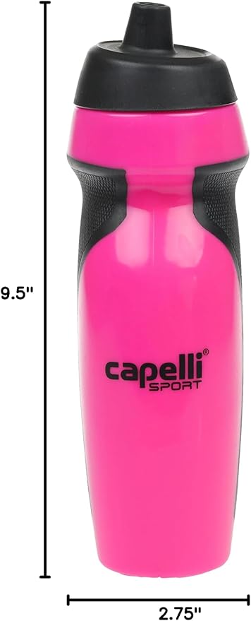 Capelli Sport Sports Water Bottle, Plastic Squeeze Water Bottle with Easy Open Nozzle and Grip Panels, Pink