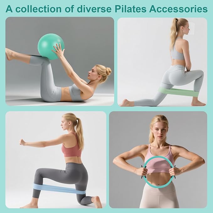 Pilates Essentials Kit-Home Pilates kit for Women with Pilates Ring and Ball,5 Resistance Bands for Beginners-Train Muscles, Flexibility & Core Strength