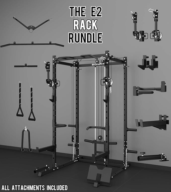 Eonfit E2 Power Cage,1500LB Squat Rack with Cable Crossover System.Multi-Function Power Rack for Home Gum.All-in-One Squat Rack with More Training Attachments
