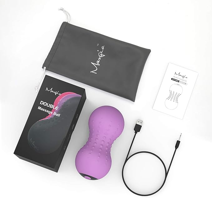 Heating Vibrating Peanut Massage Ball - 5 Intensity Levels & 1 Heat Mode - Foam Roller Double Lacrosse Ball - Deep Tissue Trigger Point Therapy - Handheld, Mobility, Rechargeable (Purple)