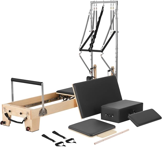 VEVOR Pilates Reformer Accessories for Home Gym, Include Reformer Box/Chair/Spine Corrector/Wall Mounted Machine/Jump Board/Foldable & Dual Resistance Springs