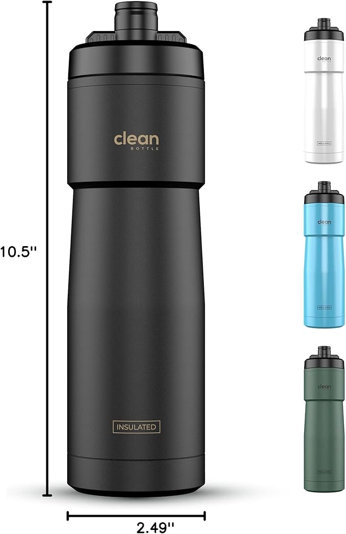 The Clean Hydration Co Insulated Bike Water Bottle 23 oz | Easy Clean Nozzle, Easy Squeeze Sports Bottle | BPA Free Cycling Bottle for Road & Mountain Biking, Gym & Travel | Matte Black