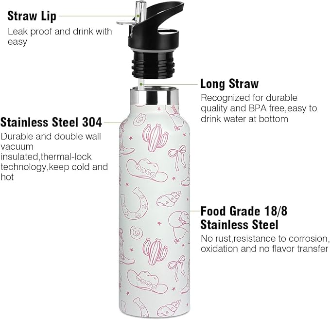 Farm Barn For Girl Water Bottle with Straw, Vacuum Insulated Stainless Steel Thermal Drinking Travel Mug Cups For Gym Fitness Camping-20oz/600ml