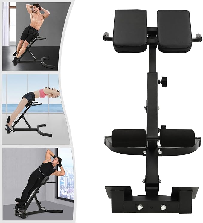 Hyperextension Bench with Adjustable Height and Back, Multi-functional Workout Bench, Back Extension Roman Chair