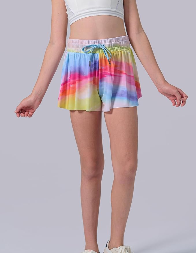 3 Pack Girls Flowy Shorts with Spandex Liner 2-in-1 Youth Butterfly Skirts for Fitness, Running, Sports