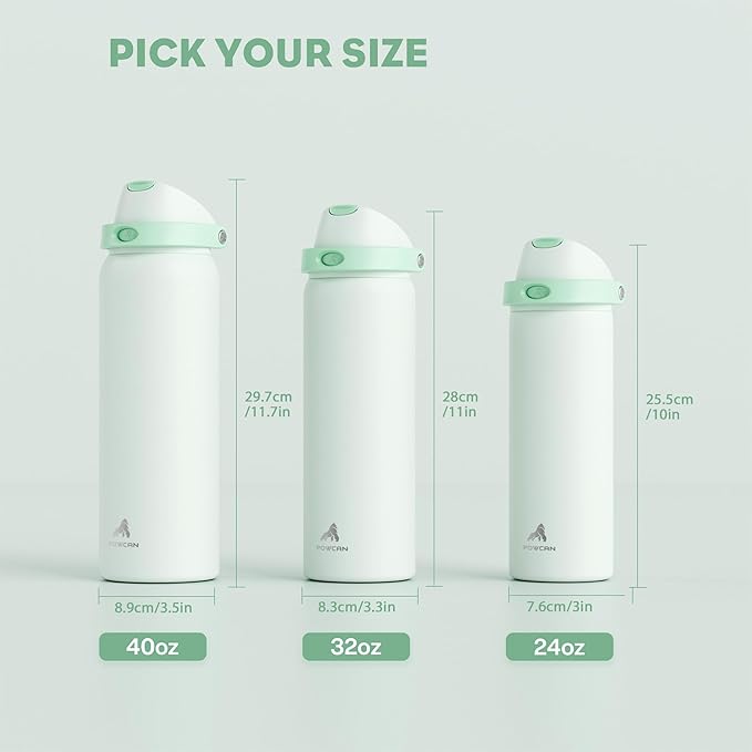 POWCAN 24 oz Vacuum Water Bottle for Office: Spill Proof Lid with Straw, Lightweight, Double Walled, BPA-Free, Insulated Stainless Steel Flask for College, Travel, Sport, Daily Use, Gift (Mint Green)