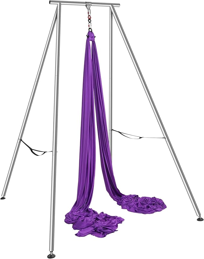 VEVOR Yoga Stand Frame, Max 441-551 lbs Load Swing Stand, Triangular Structure Aerial Rig, Aerial Silk Stands with Yoga Hammock, Standard & Height-Adjustable Version
