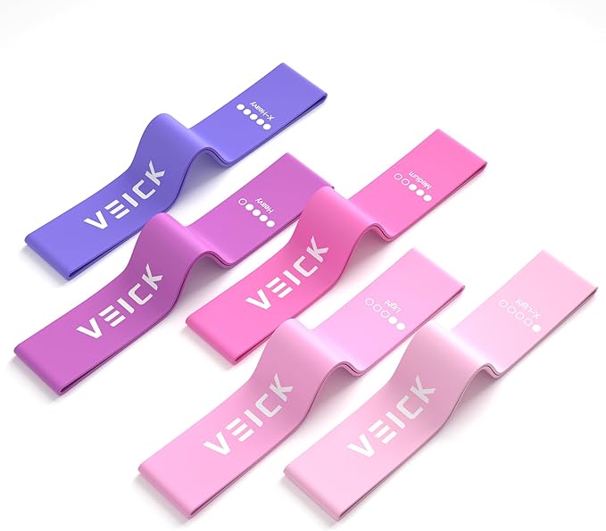 VEICK Resistance Loop Exercise Bands, Elastic Workout Bands for Men Women, Set of 5 Different Resistance Levels Stretch Band for Home Fitness Stretching Strength Training