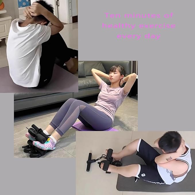 Ab Training Auxiliary Device, Foldable Ab Trainer- Sit Up Bar Assistance Device with 2 Suction Cups, Adjustable Sit Up Machine with Resistance Band, Full Body Muscles Training for Women & Men, Exercise Equipment for Home Workouts