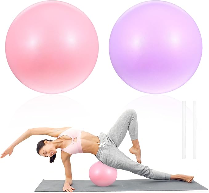 2 Pcs Small Exercise Ball Soft 9 Inch Mini Pilates Ball Anti Slip Resistant Yoga Balls Ideal Small Exercise Balls Between Knee Squeeze for Stability Fitness Physical Therapy Stretch Strength Workout