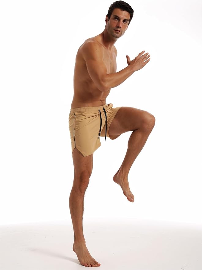 FLYFIREFLY Men's Gym Workout Shorts Quick Dry Lightweight Athletic Shorts Running Bodybuilding Training with Towel Loop