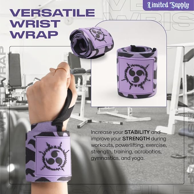 CROWN Anime Wrist Wraps Camo Lifting Straps 24" for Men and Women - 1 Pair Each, Purple CM Gym Accessories Support Weightlifting, Powerlifting, Strength Training, and Improve Workout