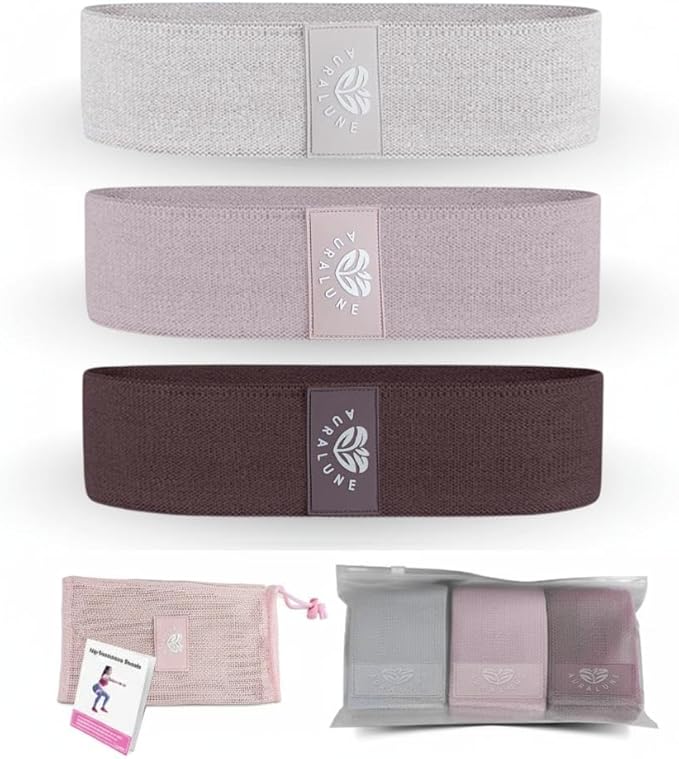 Fabric Resistance Bands Set, 3 Colors with Carry Bag, Non-Slip Workout Bands for Legs and Glutes- Different streght Levels.