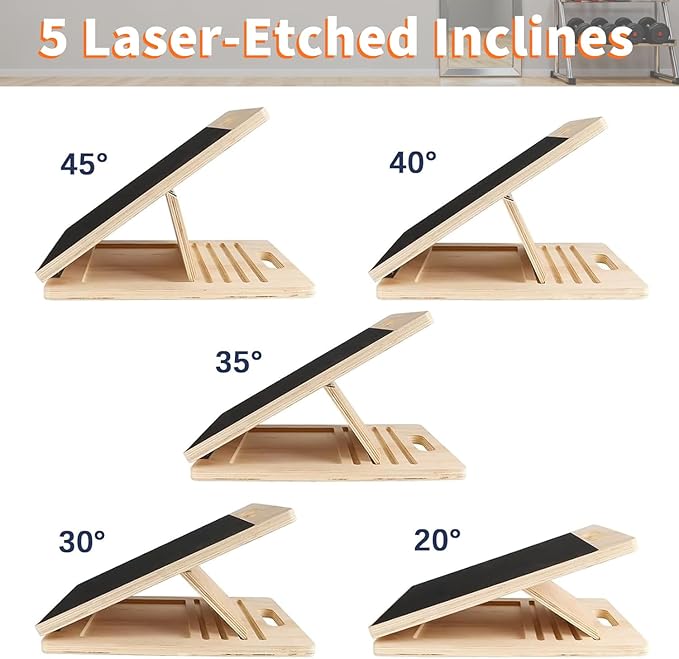 Adjustable 16.5"Γ12" Wooden Slant Board β 5-Angle Foldable Calf Stretcher & Squat Wedge for Home-Gym, Portable Incline Board, 350 lb Rated