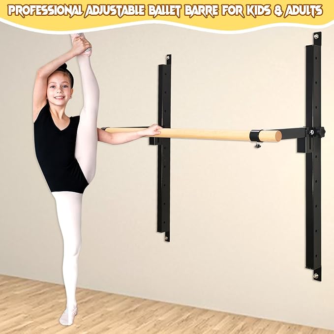 Height Adjustable Ballet Barre Foldable Ballet Bar Dance Training Barre,Wall Mount With Solid Beech Wood Bar,Home Fitness Equipment for Pull Up Stretching Never move or Shake