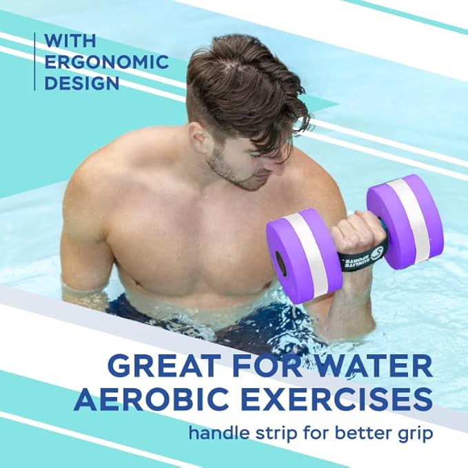 Sunlite Sports Water Weights Pool Exercise Dumbbells, Water Aerobic Equipment, High-Density EVA-Foam Dumbbell with Handle Strip, Aqua Therapy, Pool Fitness, Water Exercise, Set of 2
