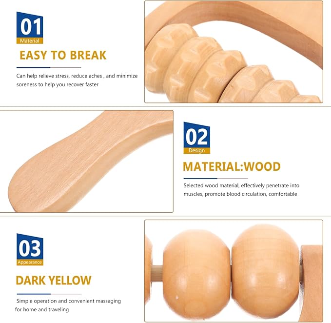 2Pcs Wooden Massage Roller, Hand Muscle Roller Stick, Bead Massage Tool for Legs, Manual Wood Therapy Tools for Arms Feet Shoulder Acupoint Tissue Relief