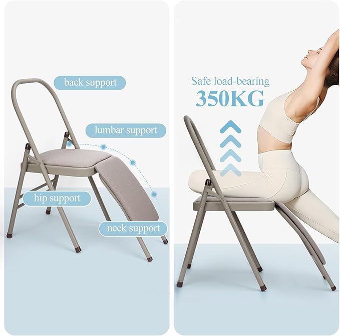 tonchean Yoga Auxiliary Chair with Lumbar Back Support Professional Thickened Foldable Balance Handstand Training Tool Abs & Core Strength Training for Seniors and Adults(Gray)