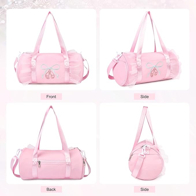 Dance Bag for girls, KUIRAN 8L Dance Duffel Bag with Separate Shoe Compartment Lightweight Water-resistant Sport Bag for Dance, Ballet, Gym, Travel - Pink