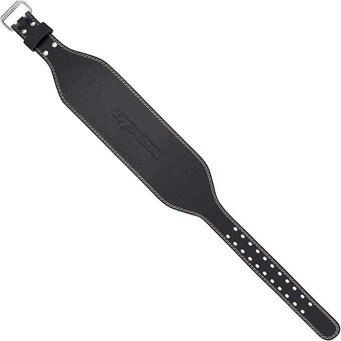 Apex by Marcy 6-Inch Wide Padded Genuine Leather Weightlifting Belt with Thick Back Support and Dual Prong Buckle – Durable, Adjustable for Strength Training, Powerlifting, Deadlifting, and CrossFit for Men and Women