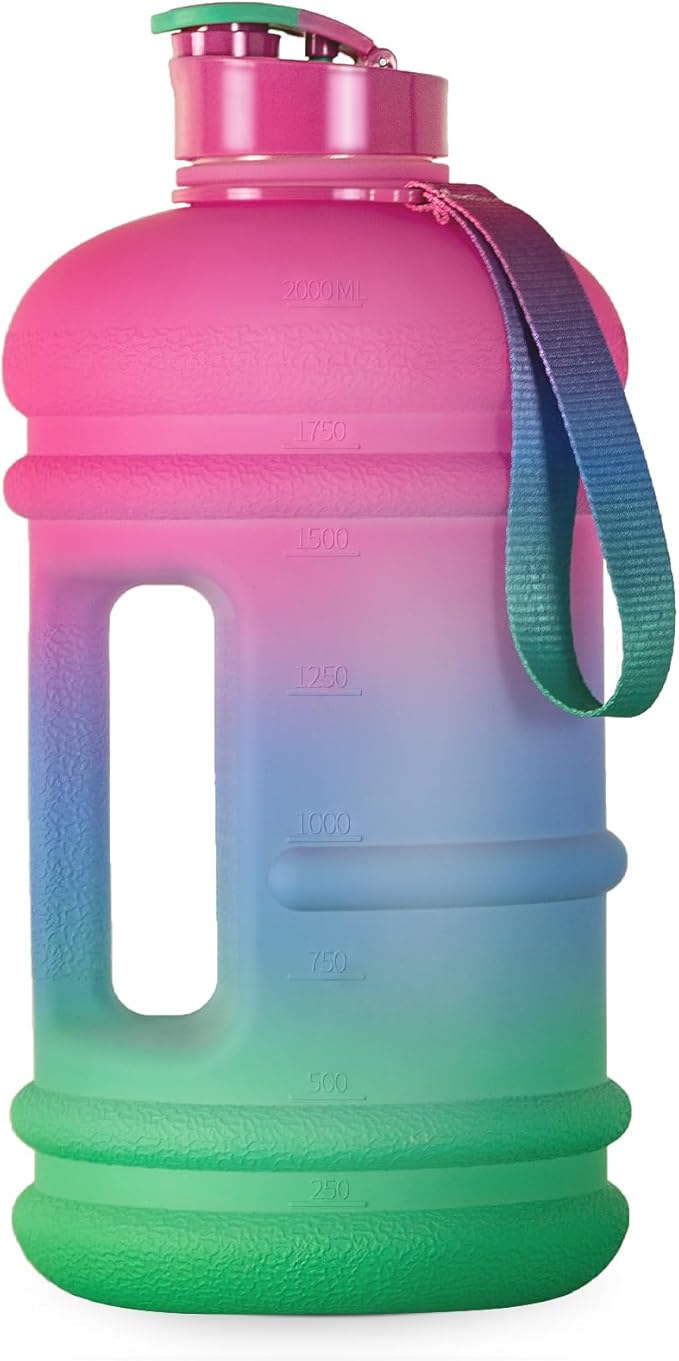 TOOFEEL 2 Liter Water Bottles - Half Gallon Water Bottle BPA Free - Ideal for Gym, Big Water Bottle,Reusable Sports Bottle with Measurements Marked Drink Container- Purple Blue Green Gradient