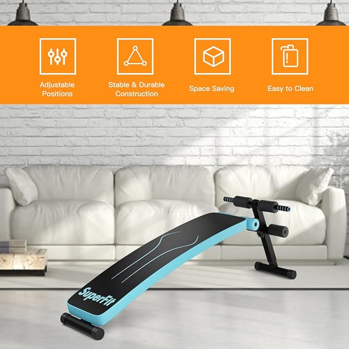 GYMAX Sit up Bench, Folding Adjustable Workout Bench for Ab Exercise, Curved Incline/Decline Slant Bench, Foldable Strength Training Weight Bench, Situps Abs Workout Equipment