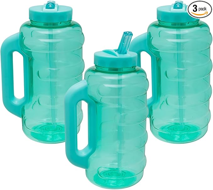 COOL GEAR 3-Pack BEAST 64 oz Jug with Handle | Large Capacity Water bottle for Athletes, Fitness, Gym, & Outdoor Sports | Wide mouth - Green Tea Pack