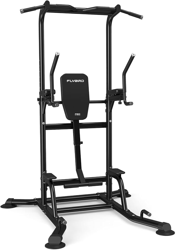 FLYBIRD Power Tower Pull Up Bar Station, Heavy Duty Dip Station with Adjustable Height, Multi-Function Pull Up Station for Home Gym Strength & Ab Workout, 800 LBS Capacity | FED Fitness