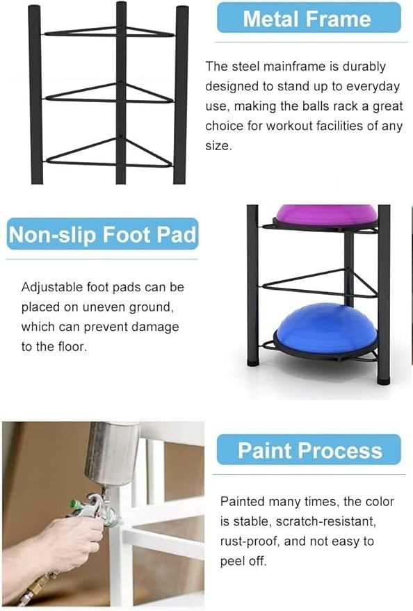 Balance Ball Half Rack 3/5/6/7 Tiers, Iron Half Exercise Balls Holder for Half Ball & Yoga Ball, Home Gym Studios Standing Half Ball Balance Trainer Shelf(Black,3 Layer - 27.5in)
