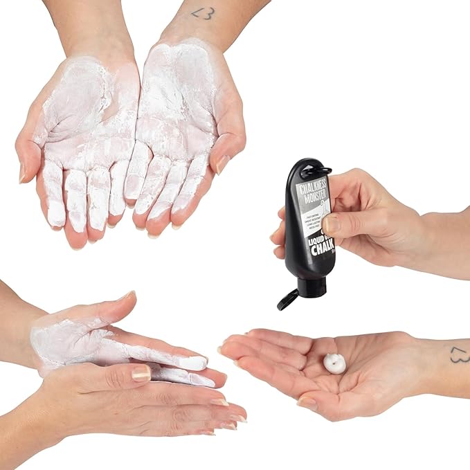 Liquid Gym Chalk - Mess-Free - Premium Sweat Resistant Long Lasting Grip - Quick Dry Hand Grip for Gymnastics, Rock Climbing, Power Lifting and More - Chalkness Monster