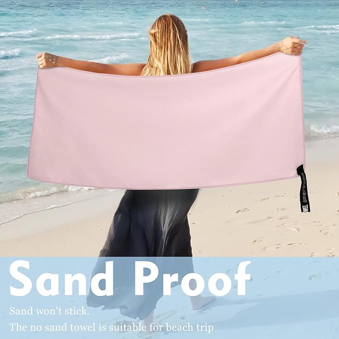 Microfiber Travel Towel, Soft Lightweight Quick Dry Towel, Super Absorbent Compact Travel & Sports & Beach Towels for Camping, Backpack, Gym, Swimming, Yoga, Hiking (L:24"×48" -Rose Pink)
