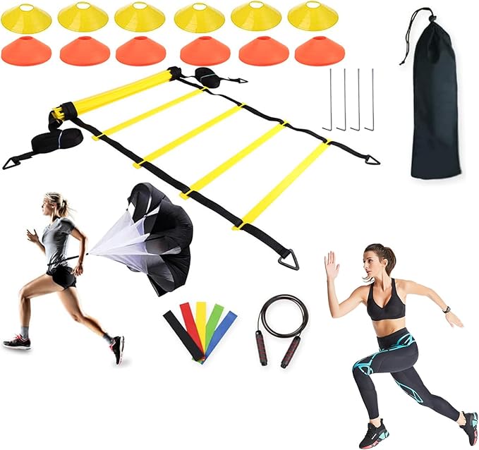 Agility Ladder Training Equipment - Speed Trainlng Gear, Adjustable Sports Set | Complete Soccer Practice Equipment, Foldable Workout Kit for Athletes, Endurance Tralning Tools for Kids Adults