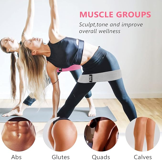 EnriQ Booty Bands Fabric Resistance Bands for Legs and Butt - Non Slip Cloth Hip Bands Elastic Workout Bands - Activate Glutes and Thighs - Made of Premium Elastic Fabric