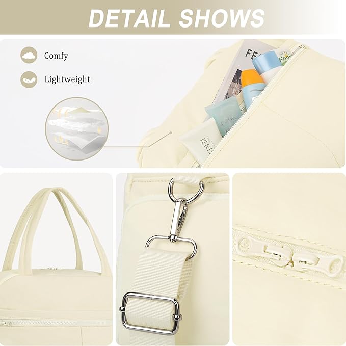 Sports Gym Bag for Women, Lightweight Travel Duffle Bags with Shoe Compartment & Wet Pocket, Weekender Overnight Bag Fitness Workout Bag with Toiletry Bag (Beige)